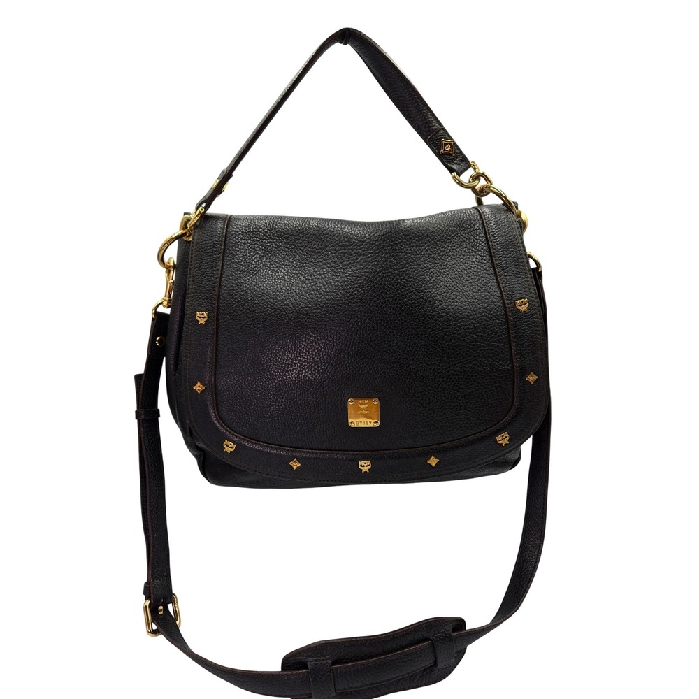 MCM Leather Shoulder Bag Black Satchel Crossbody Purse Designer Handbag